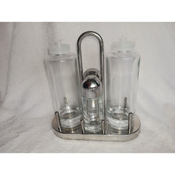 Alessi Italy Stainless Crystal Oil Vinegar Salt Pepper Holder Caddy Cruet - Picture 7 of 10